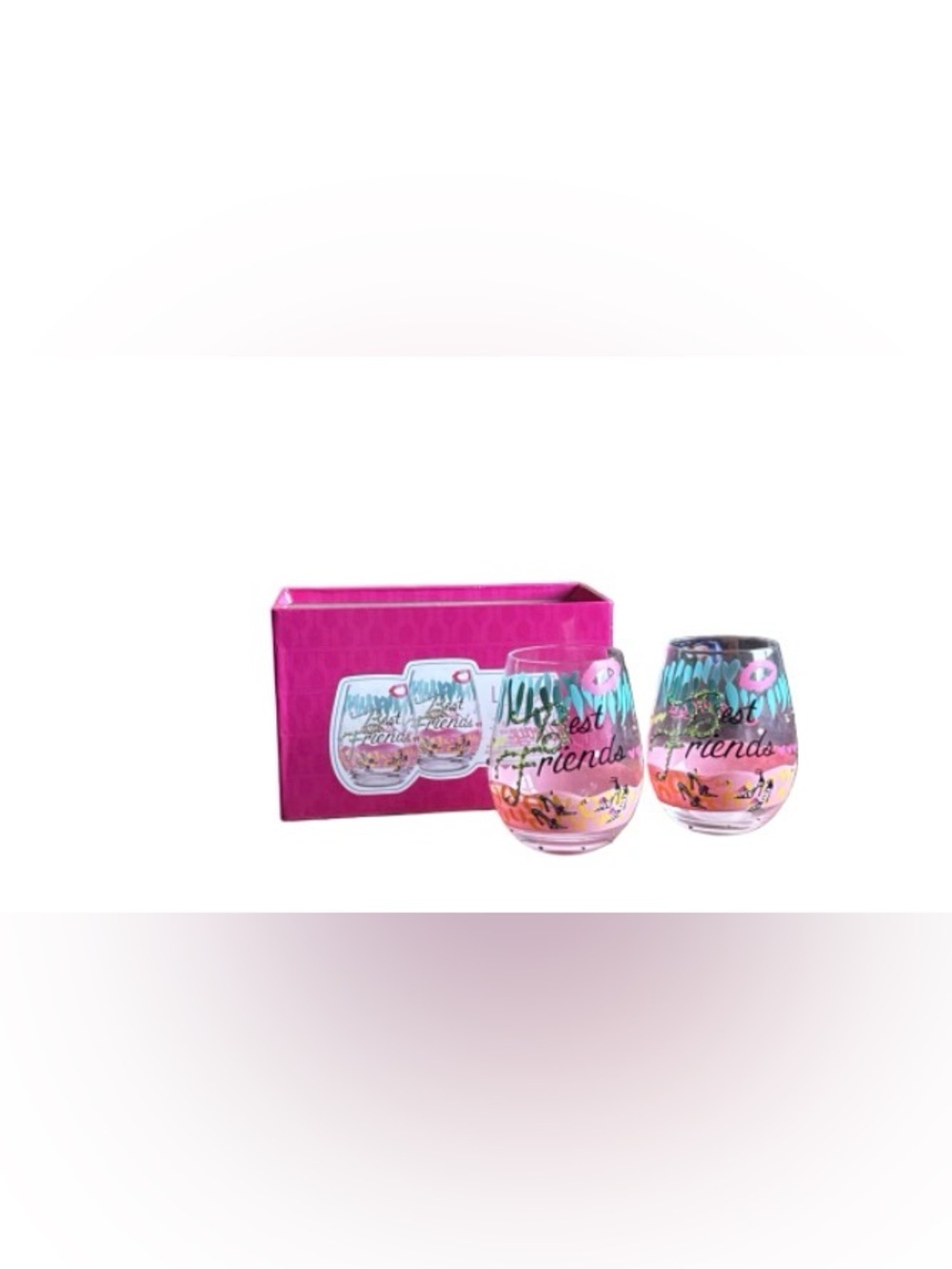 Enesco Pink Tropical Best Friends Stemless Glasses Set